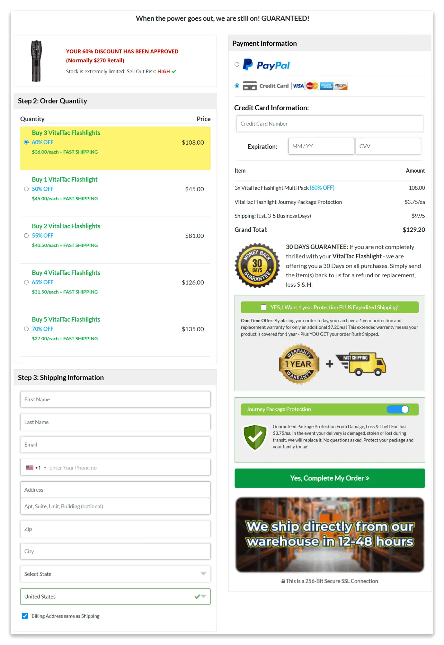 VitalTac Flashlight checkout page